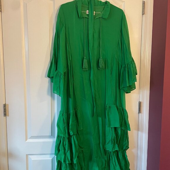 IRIS APFEL X H&M FLOUNCED GREEN DRESS SIZE XS, LIKE NEW - Picture 3 of 3
